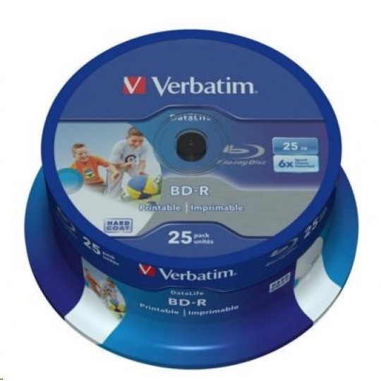 VERBATIM BD-R SL Datalife HTL (25-pack)Blu-Ray/Spindle/6x/25GB Wide Printable