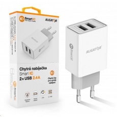 Aligator síťová nabíječka, 2x USB, smart IC, 2,4 A, bílá Aligator síťová nabíječka, 2x USB, smart IC, 2,4 A, bílá