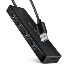 AXAGON HUE-C1A, 4x USB 5Gbps TRAVEL hub, USB-C napájecí konektor, kabel USB-A 19cm