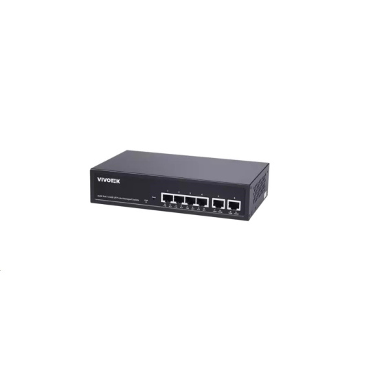 Vivotek PoE switch AW-GEL-065A-060, 4xGE PoE(802.3af/at, PoE budget 60W), 2xGbE RJ-45, extend-mode až 250m(PoE@10Mbps)