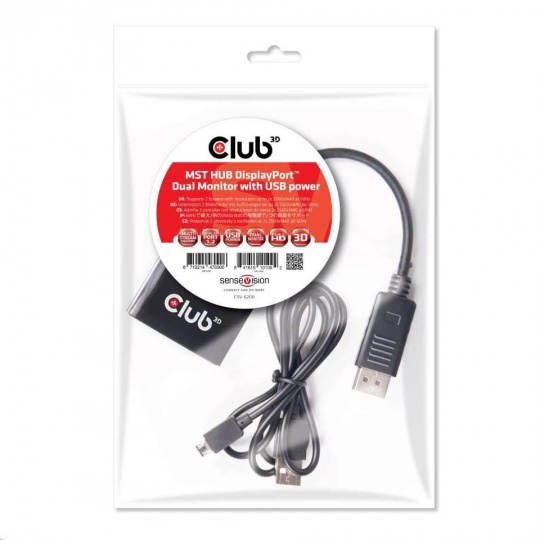 Club3D Video hub MST (Multi Stream Transport) DisplayPort na 2x DisplayPort, USB napájení Club3D Video hub MST (Multi Stream Transport) DisplayPort na 2x DisplayPort, USB napájení