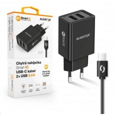 Aligator síťová nabíječka, 2x USB, kabel USB-C 2A, smart IC, 2,4 A, černá Aligator síťová nabíječka, 2x USB, kabel USB-C 2A, smart IC, 2,4 A, černá