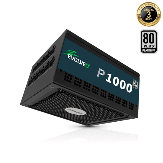 EVOLVEO P1000, zdroj 1000W, 80+ PLATINUM, ATX 3.1, aPFC, 140 mm ventilátor, plně modulární, 3 roky záruka, černý