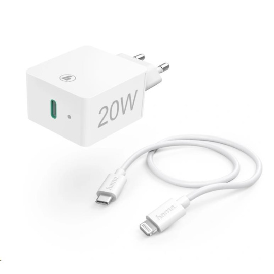 Hama set rychlá USB nabíječka USB-C PD 20 W + kabel USB-C Lightning 1 m, bílá