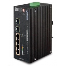 Planet IGS-624HPT, PoE switch 4x 1000Base-T, 2x SFP 100/1000Base-X, 802.3at 120W, DIN,IP30, -40 až +75st.C