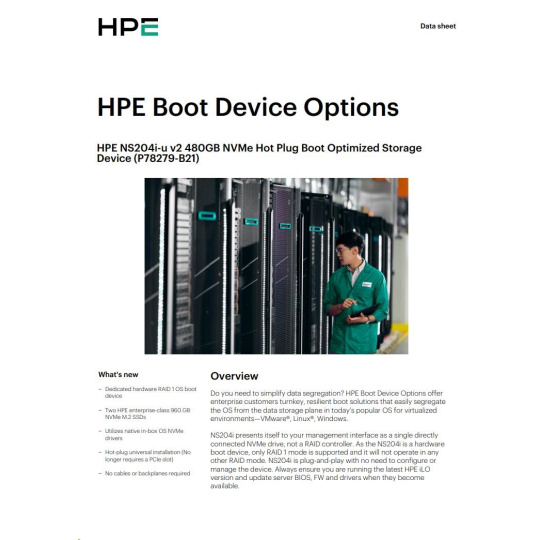 HPE NS204i-u v2 480GB NVMe Hot Plug Boot Optimized Storage Device P78279-B21 RENEW HPE NS204i-u v2 480GB NVMe Hot Plug Boot Optimized Storage Device P78279-B21 RENEW