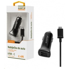 Aligator nabíječka do auta Turbo charge, 12/24 V, 2,4 A, USB-C, 2x USB výstup, černá Aligator nabíječka do auta Turbo charge, 12/24 V, 2,4 A, USB-C, 2x USB výstup, černá