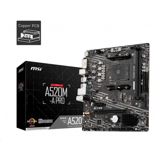 MSI MB Sc AM4 A520M-A PRO, AMD A520, VGA, 2xDDR4, m-ATX