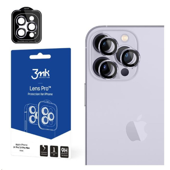 3mk tvrzené sklo Lens Pro ochrana kamery pro Apple iPhone 14 Pro / iPhone 14 Pro Max, fialová