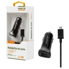 Aligator nabíječka do auta Turbo charge, 12/24 V, 2,4 A, konektor Lightning, 2x USB výstup, černá Aligator nabíječka do auta Turbo charge, 12/24 V, 2,4 A, konektor Lightning, 2x USB výstup, černá