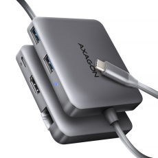 AXAGON HMC-5HL USB 5Gbps hub, 2x USB-A, HDMI 4k/60Hz, RJ-45 GLAN, PD 100W, kabel USB-C 20cm