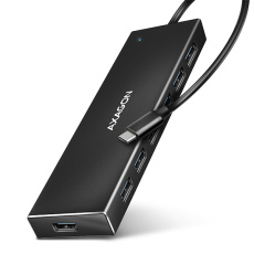 AXAGON HUE-F7C, 7x USB 3.2 Gen 1 ALU FLAT CHARGING hub, micro USB napájecí konektor, kabel USB-C 30cm