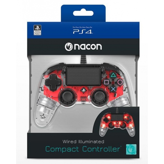 Nacon Wired Compact Controller - ovladač pro PlayStation 4 - průhledný červený Nacon Wired Compact Controller - ovladač pro PlayStation 4 - průhledný červený