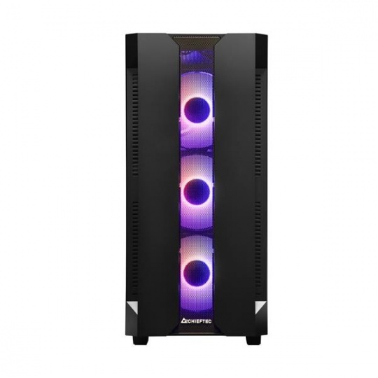 CHIEFTEC skříň Miditower Gaming HUNTER, Black, 4x RGB Rainbow Fan, 2 x USB 3.0, side glass