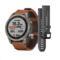 Garmin fenix 7 PRO Sapphire Solar Titan Style,Titanium/Brown leather Band Garmin fenix 7 PRO Sapphire Solar Titan Style,Titanium/Brown leather Band
