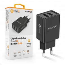 Aligator síťová nabíječka, 2x USB, smart IC, 2,4 A, černá Aligator síťová nabíječka, 2x USB, smart IC, 2,4 A, černá