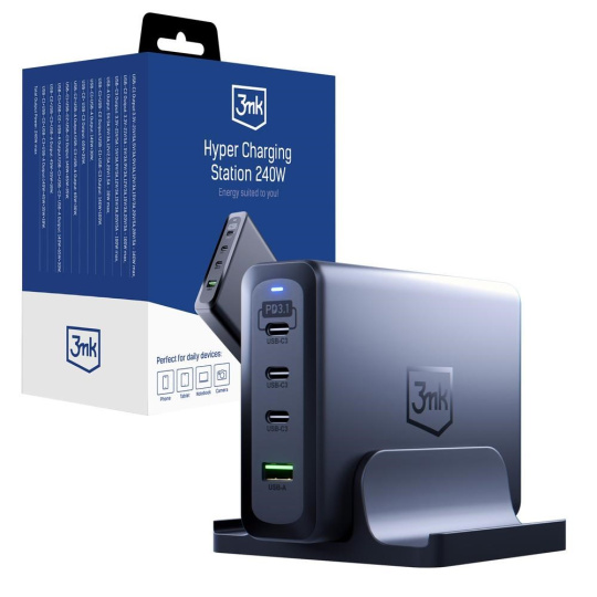 3mk nabíjecí stanice Hyper Charging Station, 240 W, GaN, 3x USB-C + 1x USB-A
