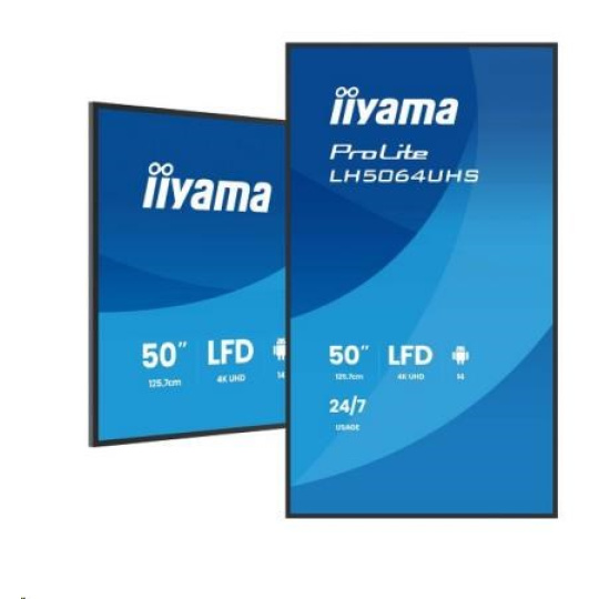 iiyama ProLite LH5064UHS-B1AG, 4K, USB, USB-C, RS232, Ethernet, Wi-Fi, Android, kit (RS232), black iiyama ProLite LH5064UHS-B1AG, 4K, USB, USB-C, RS232, Ethernet, Wi-Fi, Android, kit (RS232), black
