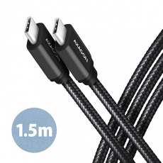 AXAGON BUCM3-CM15AB, SPEED kabel USB-C <-> USB-C, 1.5m, USB 3.2 Gen 1, PD 60W 3A, ALU, oplet, černý