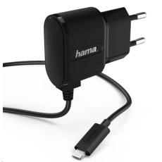 Hama síťová nabíječka s kabelem, Apple Lightning, MFI, 1 A, černá