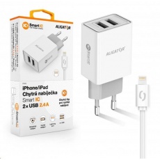 Aligator síťová nabíječka, 2x USB, kabel Lightning 2A, smart IC, 2,4 A, bílá Aligator síťová nabíječka, 2x USB, kabel Lightning 2A, smart IC, 2,4 A, bílá