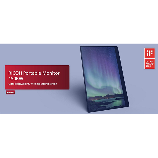 RICOH Portable LCD 150BW 15.6" 16:9 1920x1080 OLED 1ms 100,000:1 Wireless/Miracast USB-C/Li-Ion Battery Powered