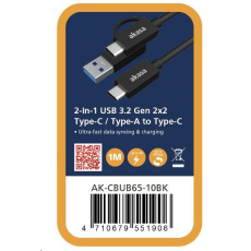 AKASA kabel 2-In-1 USB 3.2 Gen 2x2 Type-C / Type-A na Type-C, 20G, 1m AKASA kabel 2-In-1 USB 3.2 Gen 2x2 Type-C / Type-A na Type-C, 20G, 1m