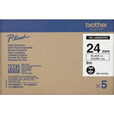 BROTHER HGE-151V5 Labelling Supplies, 24mm Black/Clear (5 pcs Pack) High Grade Tape BROTHER HGE-151V5 Labelling Supplies, 24mm Black/Clear (5 pcs Pack) High Grade Tape