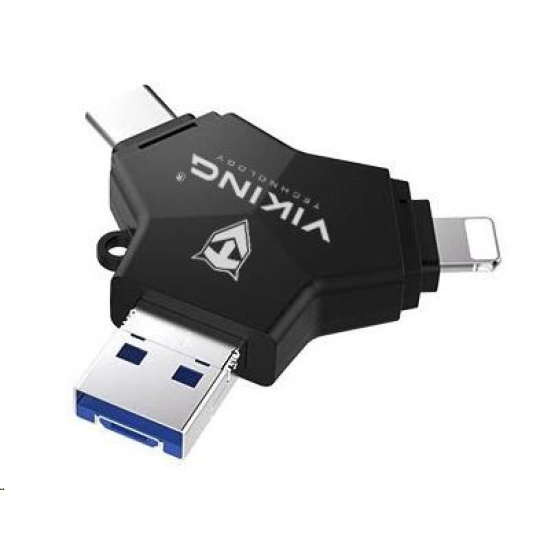 Viking USB Flash disk 3.0 4v1 s koncovkou Lightning/Micro USB/USB/USB-C, 32 GB, černá