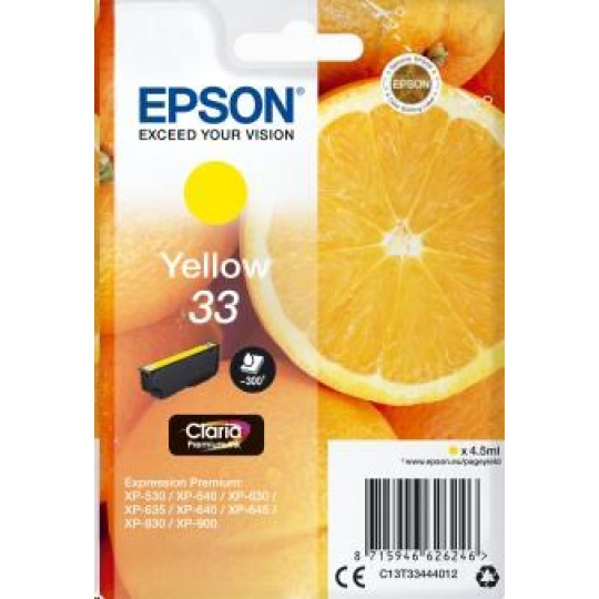 EPSON ink bar Singlepack "Pomeranč" Yellow 33 Claria Premium Ink EPSON ink bar Singlepack "Pomeranč" Yellow 33 Claria Premium Ink