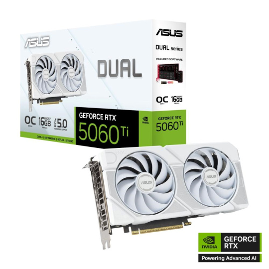 ASUS VGA NVIDIA GeForce RTX 5060 Ti DUAL OC 16G WHITE, 16GB GDDR7, 3xDP, 1xHDMI